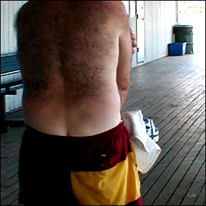 the plumbers butt is one thing but please shave your back pal.